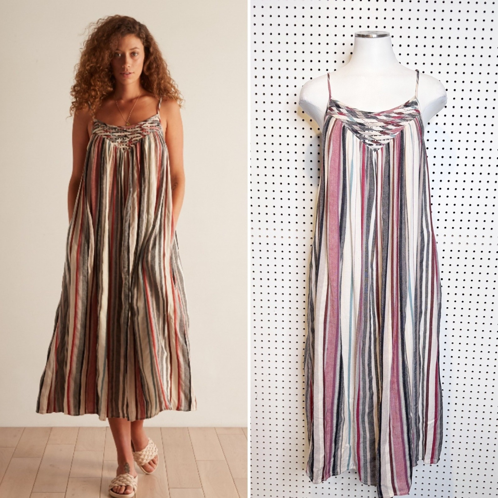 The Odells | Lattice Uyoke Dress In Puglia Stripe Midi Multi Color Sz. Small